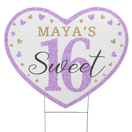 Sweet 16 Heart Yard Sign - Purple - Large