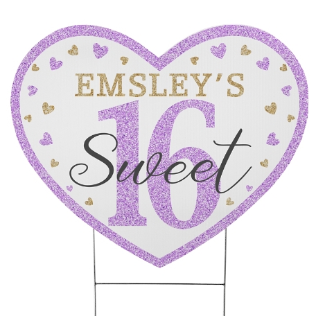 Sweet 16 Heart Yard Sign - Purple - Small