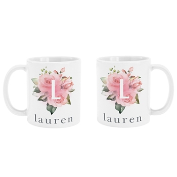 Pink Floral Initial Mug - 325ml - White