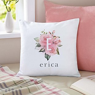 Pink Floral Initial Throw Pillow
