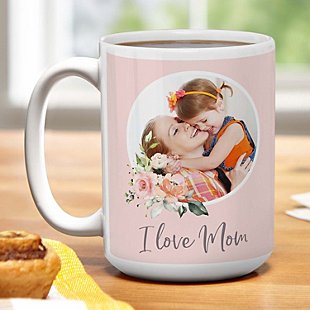 I Love Mom Floral Photo Mug