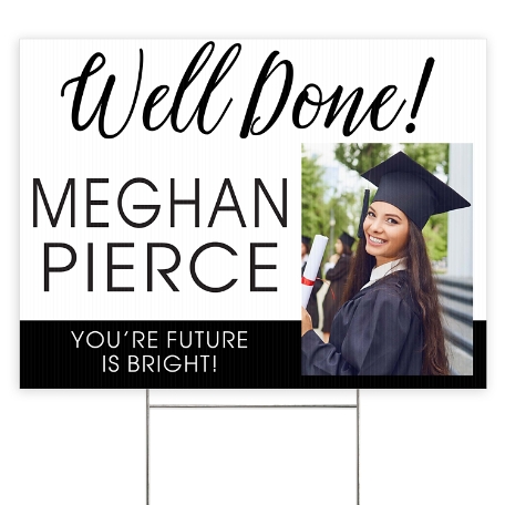 Sophisticated Graduate Photo 2 Sided Yard Sign - Black