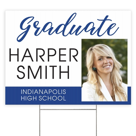 Sophisticated Graduate Photo 2 Sided Yard Sign - Blue