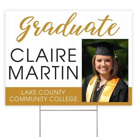Sophisticated Graduate Photo 2 Sided Yard Sign - Gold
