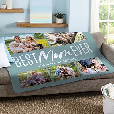 Best Mom Ever Photo Collage Plush Blanket