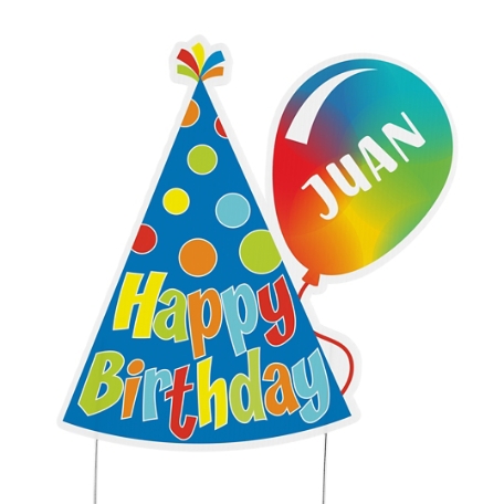 Birthday Hat & Balloon Yard Sign - Color - Small