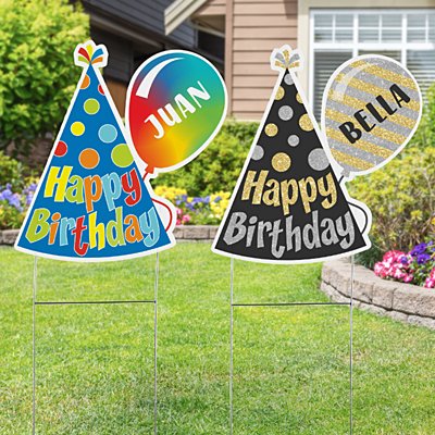 Birthday Hat & Balloon Yard Sign
