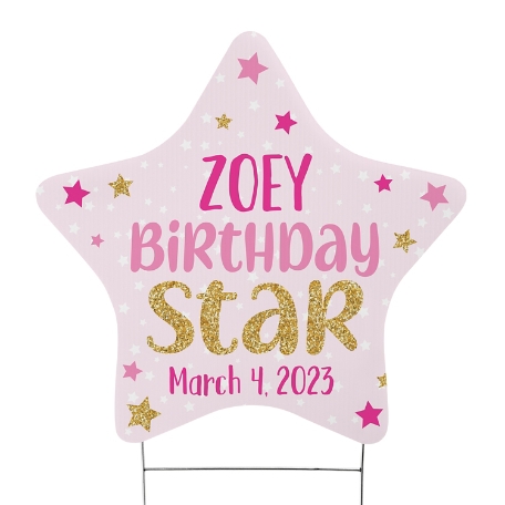 Birthday Star Yard Sign - Pink - Small