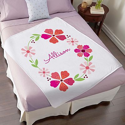 Bright Floral Name Plush Blanket