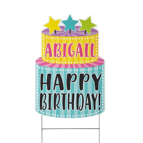 Happy Birthday Cake Yard Sign - Pastel - Small