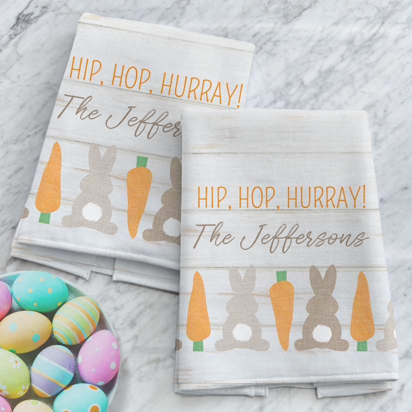 Rustic Bunnies Personalized Kitchen Towels at