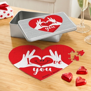 Two Hearts, One Love Heart Puzzle & Tin