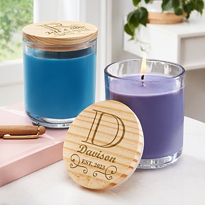 Family Initial & Name Wood Lid Candle