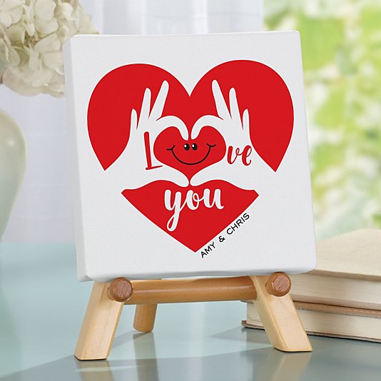 Personalized Two Hearts, One Love Mini Canvas on Easel- Personal Creations Customized Canvas Wall Art Home Décor Gifts