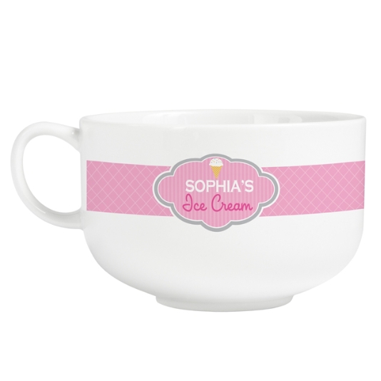 Pink Banner Personalized Ice Cream Bowl With Handle