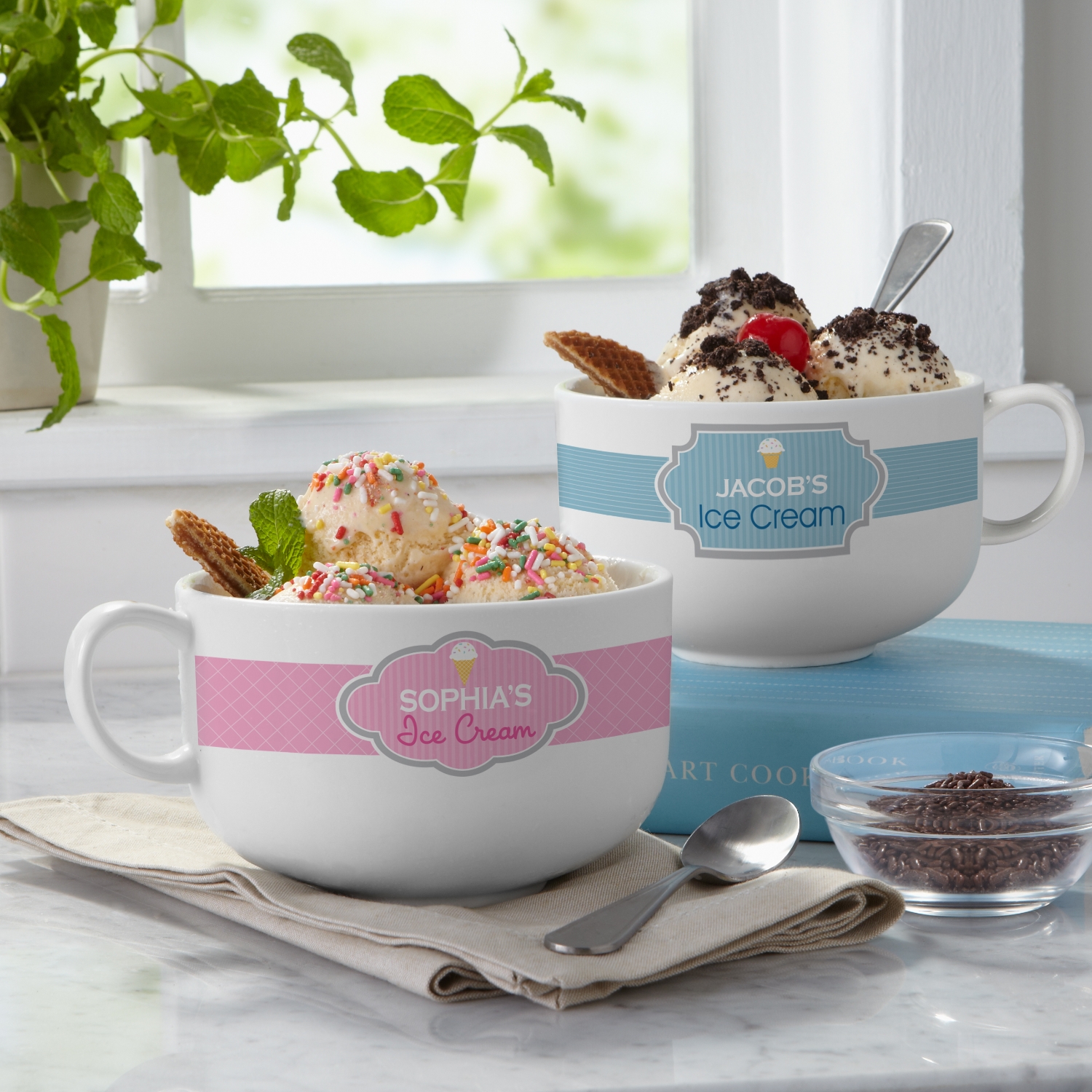 Ice Cream Parlor Personalized Enamel Bowl with Lid