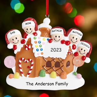 Gingerbread Family Personalized Small Throw Pillow