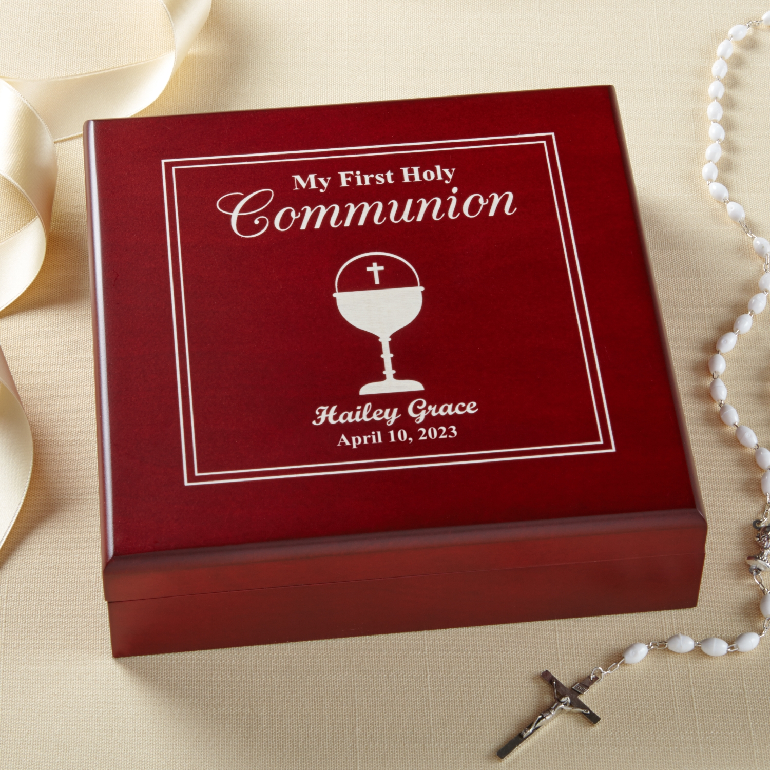 First Holy Communion Personalized Wooden Keepsake Box