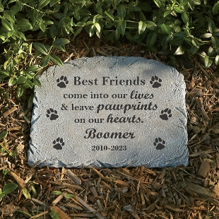 Dog Silhouette 11 Paw Shaped Pet Memorial Garden Stone, Best Friends Live  Forever