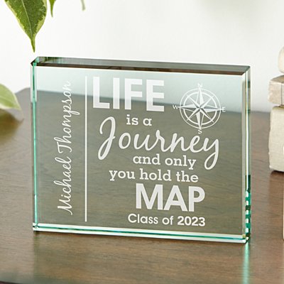 Life Is A Journey Graduation Glass Block