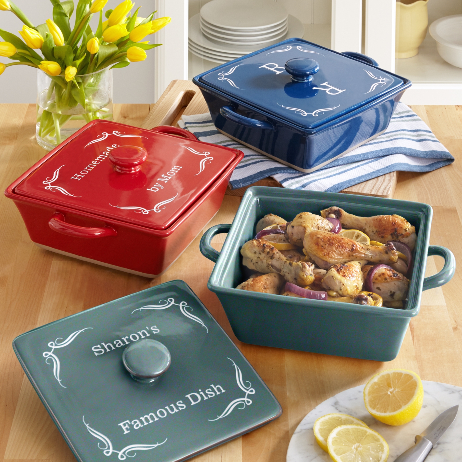 Personalized 3qt Square Stoneware Casserole Dish