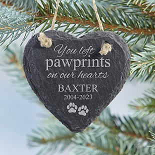 Pawprints  Heart Slate Ornament