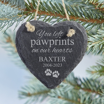 Pawprints  Heart Slate Ornament