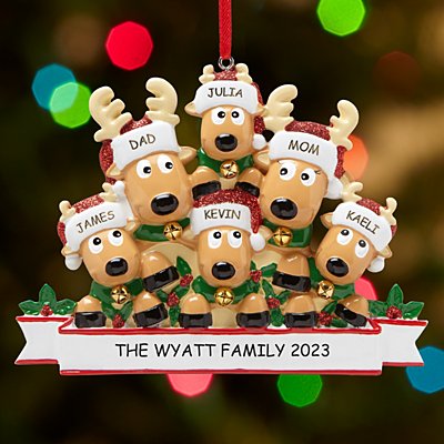 Swinging Reindeer Family Personalized Ornament