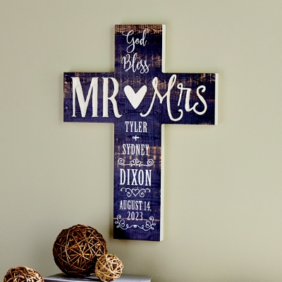 Divine Blessings Personalized Mr. & Mrs. Wooden Cross