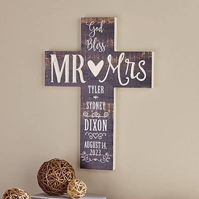 Divine Blessings Personalized Mr. & Mrs. Wooden Cross