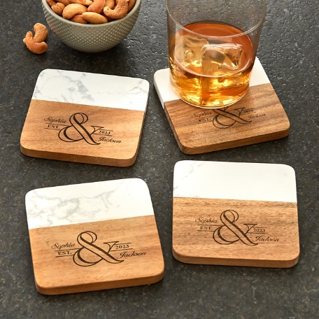 Elegant Marble Wood Coaster Collection