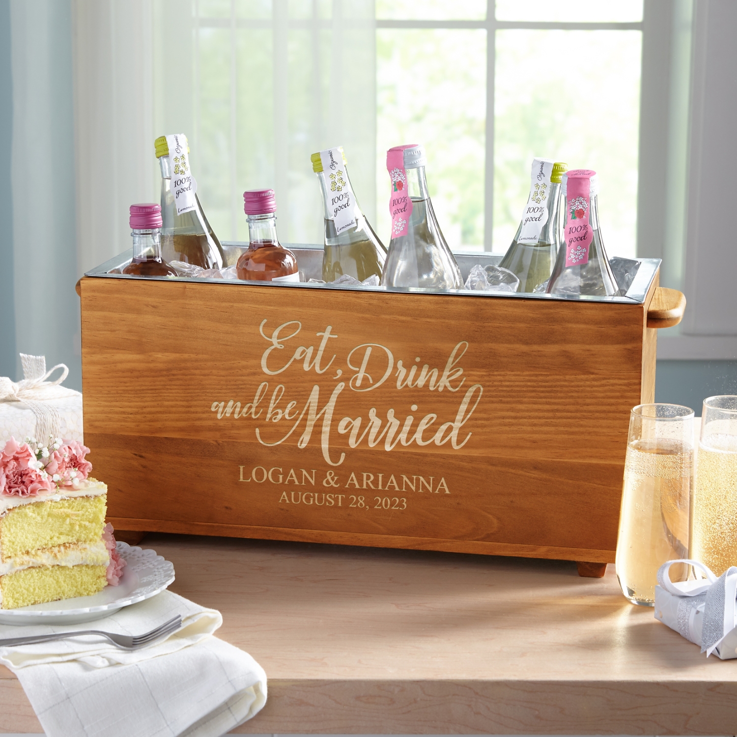 Eat, Drink & Be Married Wood Beverage Chiller