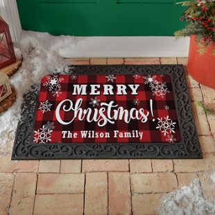 Personalised Christmas Wreath Doormat, Christmas Door Mats, Custom