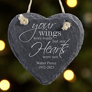 Memorial Wings Heart Slate Ornament
