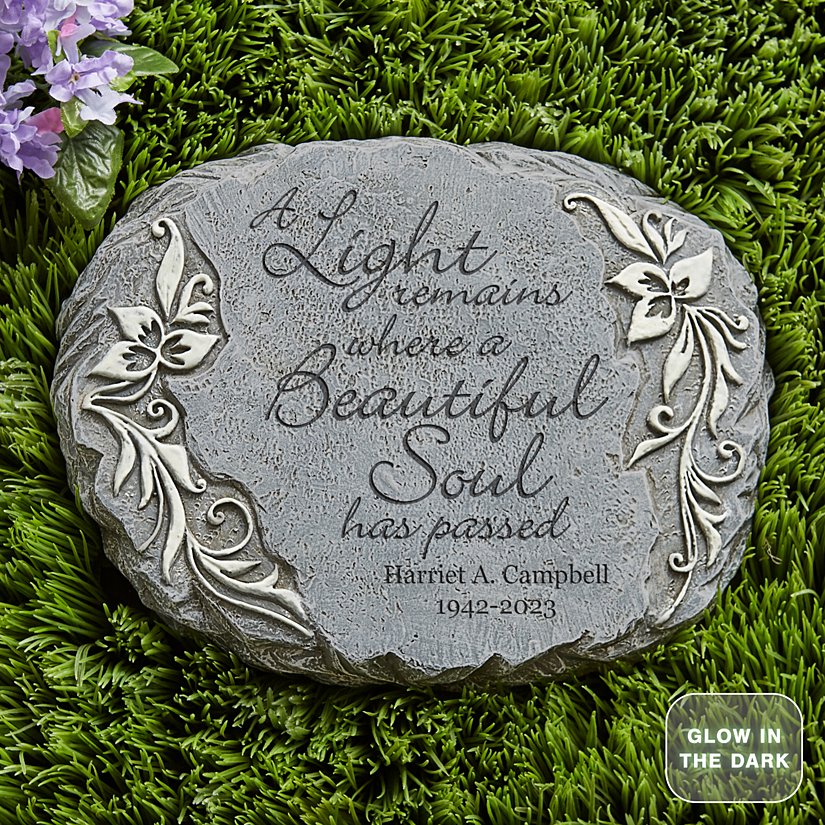Beautiful Soul' Engraved Memorial Garden Stone with glow-in-the-dark flowers