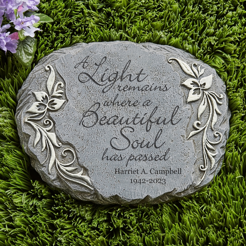 Beautiful Soul' Engraved Memorial Garden Stone with glow-in-the-dark flowers