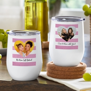 Shimmer Stripe Photo Heart Wine Tumbler