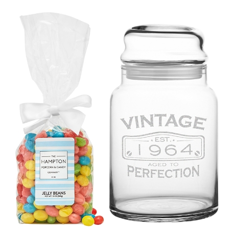Classic Vintage Birthday Glass Treat Jar with Candy