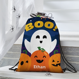 Boy Skull Personalized Glow In The Dark Halloween Tote Treat Bag Black