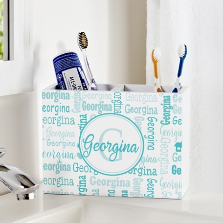 Family Name Collage Wood Utensil Caddy