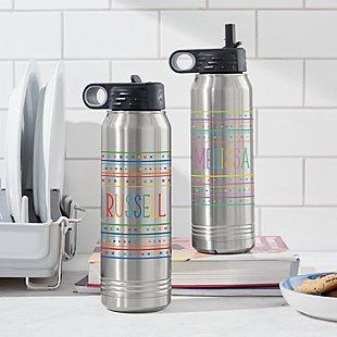 Name In Stripes Stainless Steel Water Bottle
