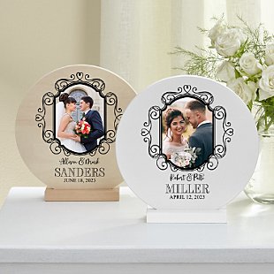 Cherish Our Love Photo Wood Circle with Stand      