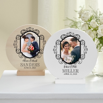 Cherish Our Love Photo Wood Circle with Stand      