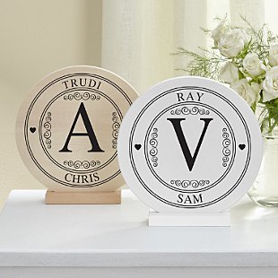 Elegant Initial Wood Circle with Stand        