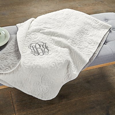Embroidered Monogram Quilted Throw