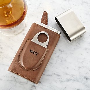 Genuine Leather Cigar Case + Cutter