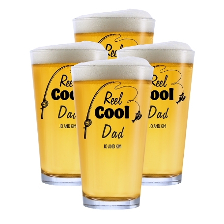 Reel Cool Fishing Pint Glass - Set of 4 - Black