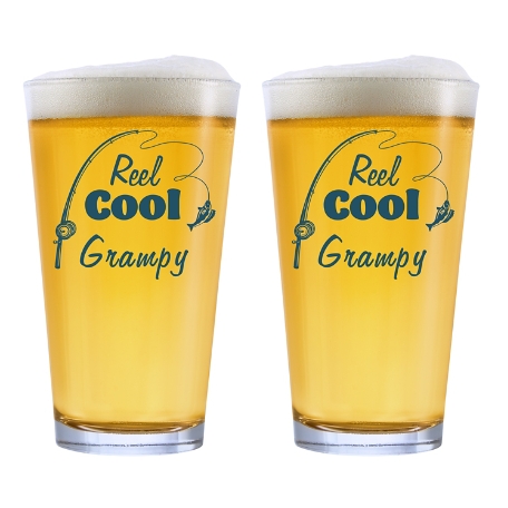 Reel Cool Fishing Pint Glass - Set of 2 - Blue