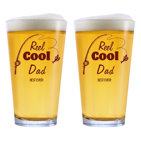 Reel Cool Fishing Pint Glass - Set of 2 - Burgundy