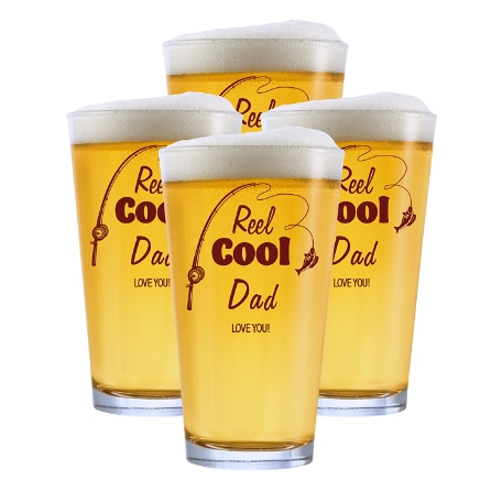 Reel Cool Fishing Pint Glass - Set of 4 - Burgundy